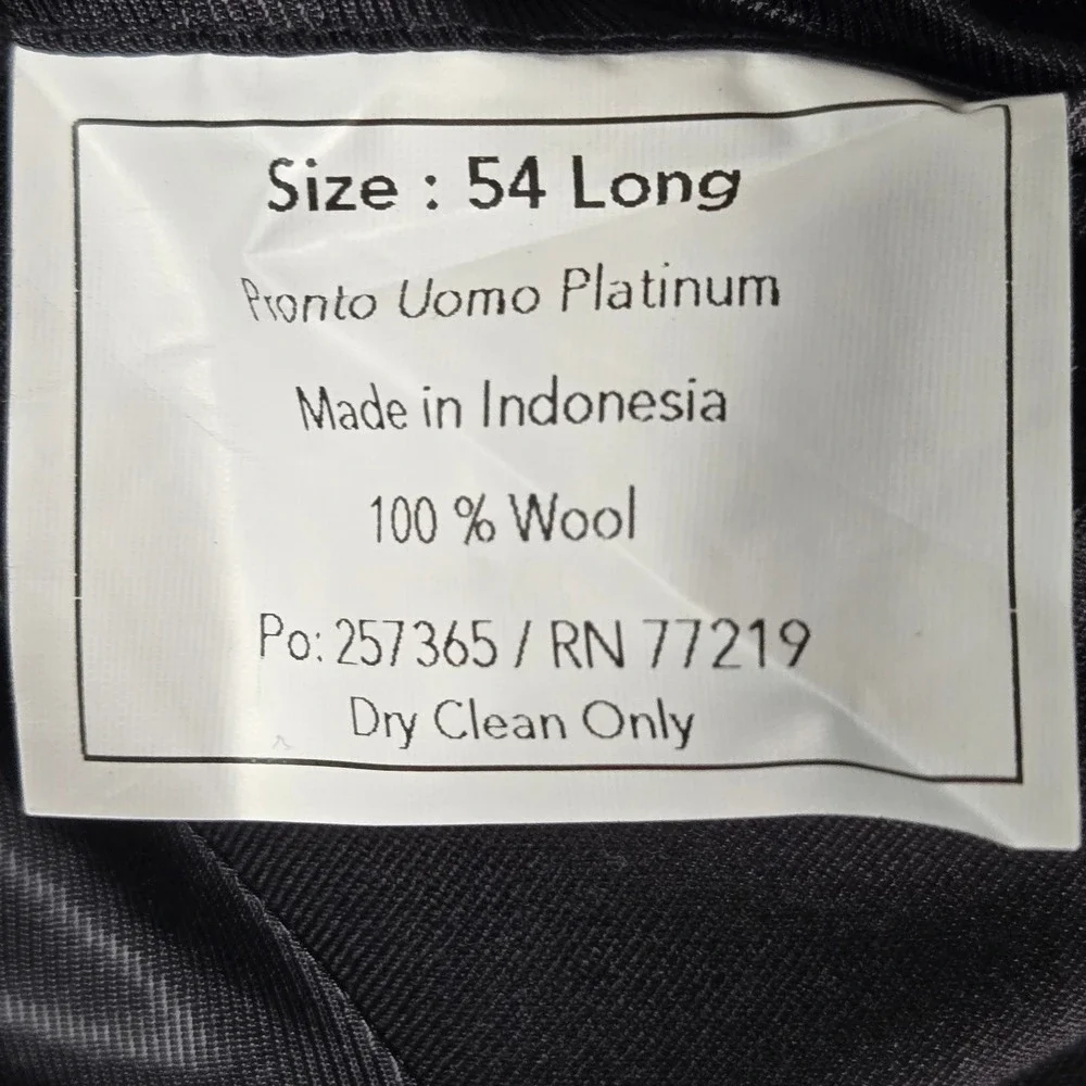 Pronto Uomo Platinum Mens 54L Black 100% Wool Executive Fit Blazer Sport Coat